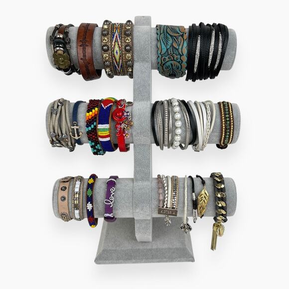 Bracelet Lot 21 Leather Wristband Strip Wrap Beaded Man Made Braided Cords Clasp - Picture 1 of 8